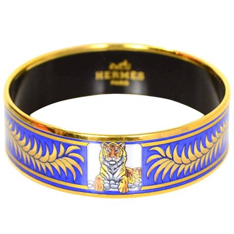 Hermes Rare Collectors Blue and Gold Tigre Royal Tiger Bangle 